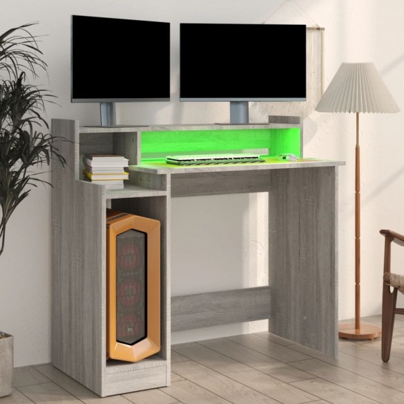 Bureau et lumières LED Sonoma gris 97x45x90cm 