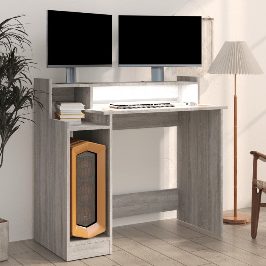Bureau et lumières LED Sonoma gris 97x45x90cm 