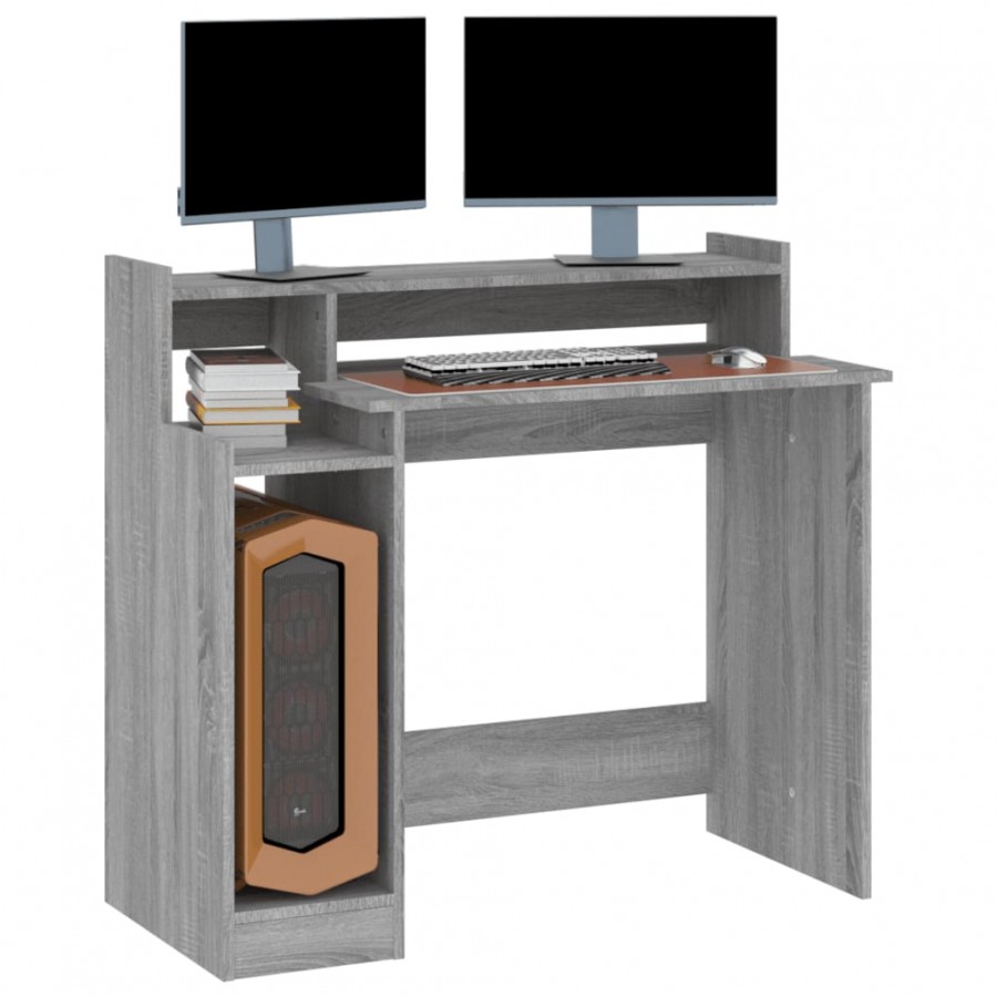 Bureau et lumières LED Sonoma gris 97x45x90cm 