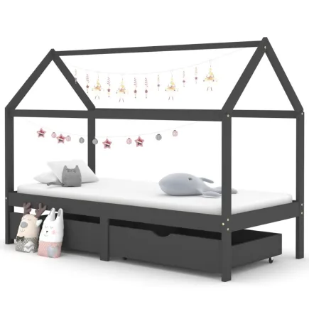 Lit d'enfant avec tiroirs Gris foncé Pin 90x200 cm
