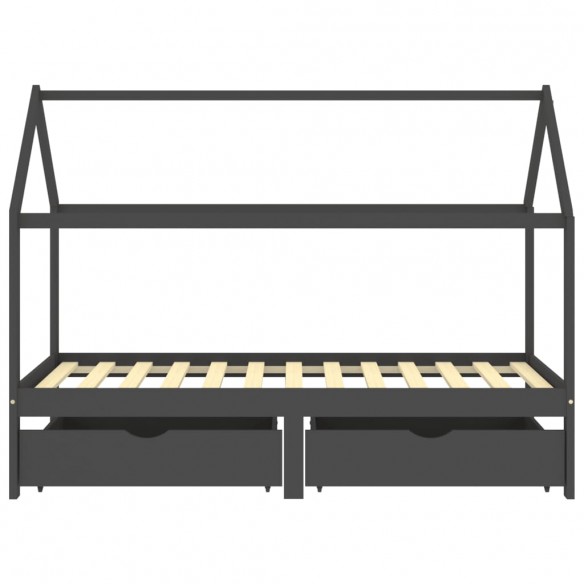 Lit d'enfant avec tiroirs Gris foncé Pin 90x200 cm