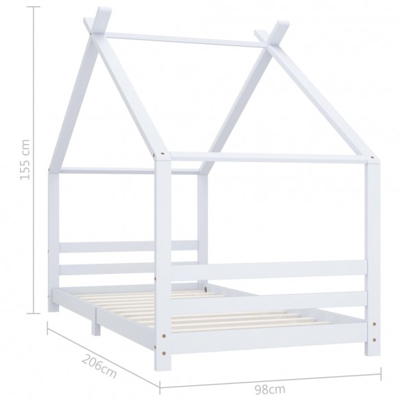Lit d'enfant Blanc Bois de pin massif 90x200 cm