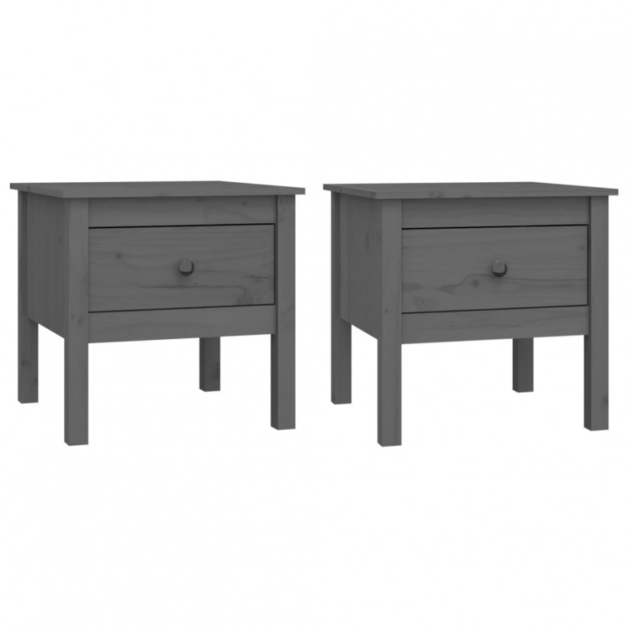 Tables d'appoint 2 pcs Gris 50x50x49 cm Bois massif de pin