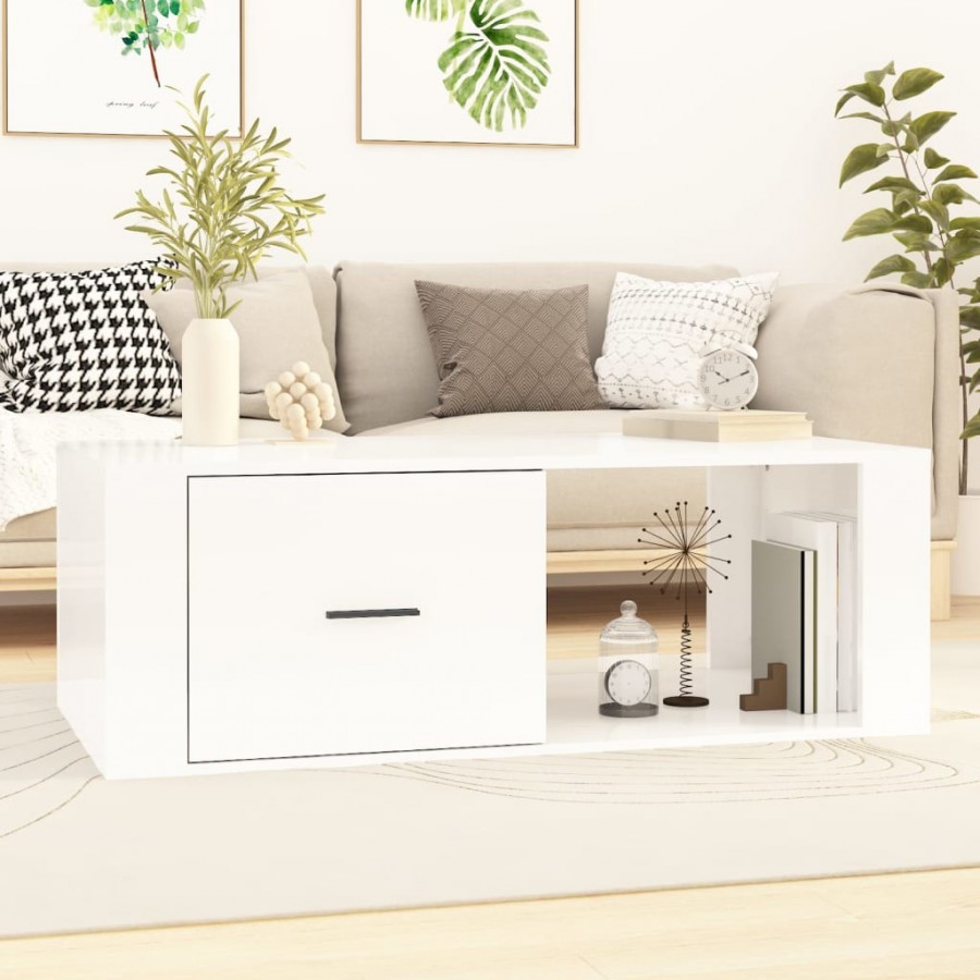 Table basse Blanc brillant 100x50,5x35 cm 