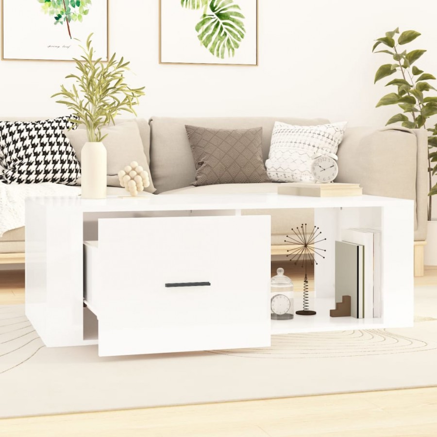 Table basse Blanc brillant 100x50,5x35 cm 