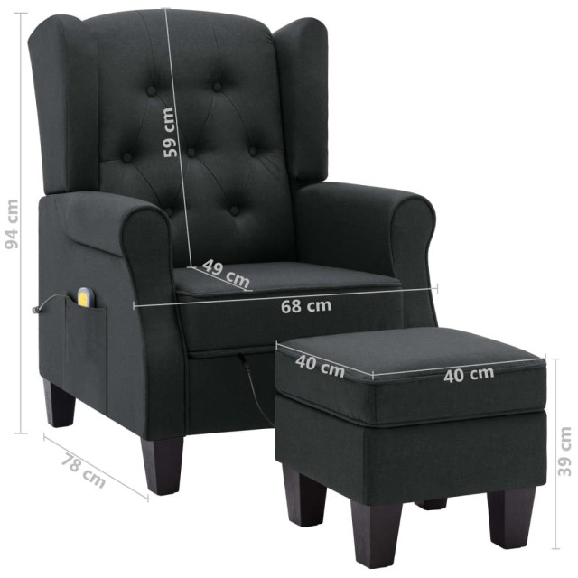 Fauteuil de massage avec repose-pied Gris foncé Tissu