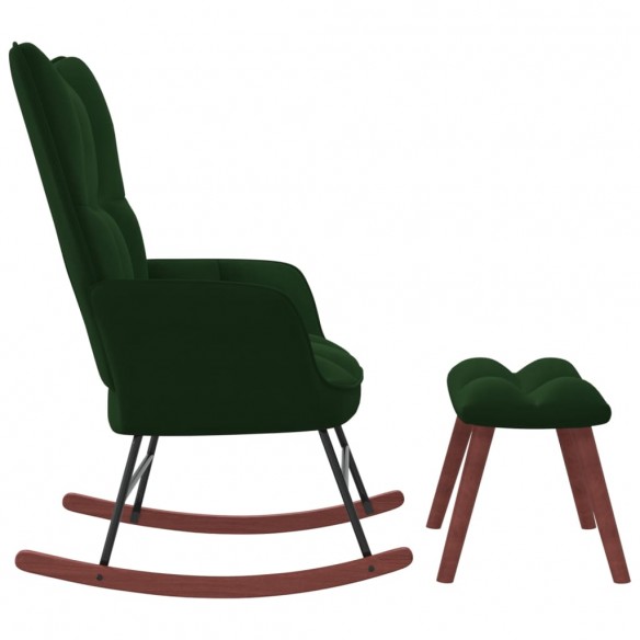 Chaise à bascule avec repose-pied Vert foncé Velours