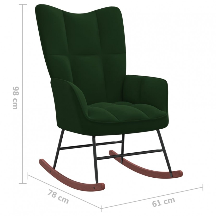 Chaise à bascule avec repose-pied Vert foncé Velours