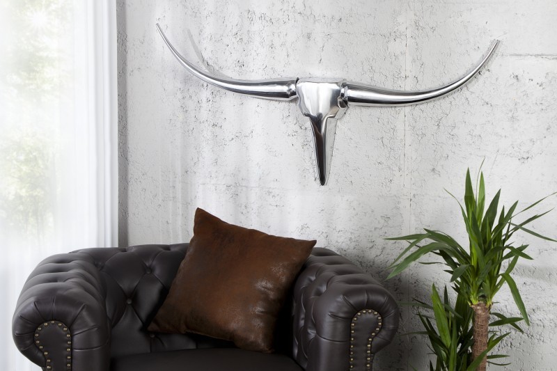 Trophée mural 100 cm en Tête de taureau teinté argent