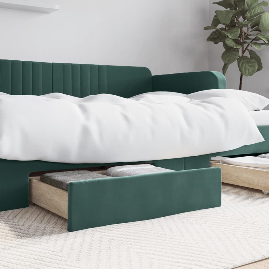 Tiroirs de lit 2 pcs vert foncé bois d'ingénierie et velours