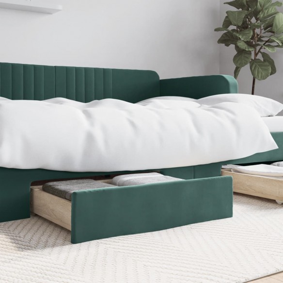 Tiroirs de lit 2 pcs vert foncé bois d'ingénierie et velours