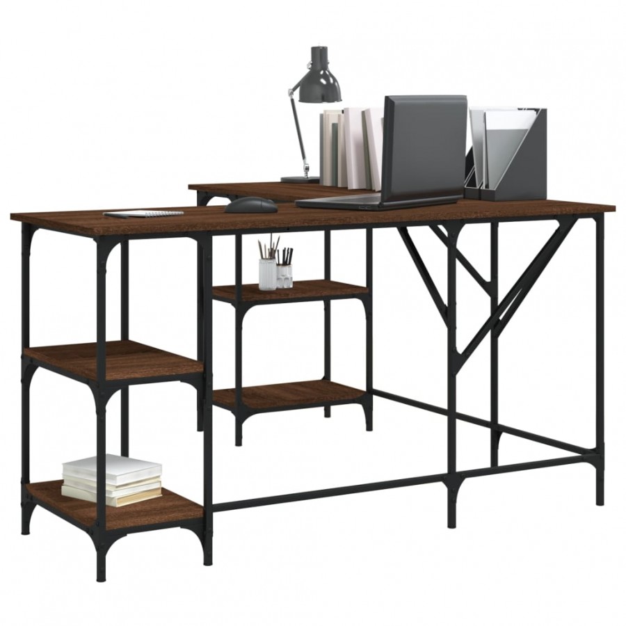 Bureau chêne marron 139x139x75 cm bois d'ingénierie
