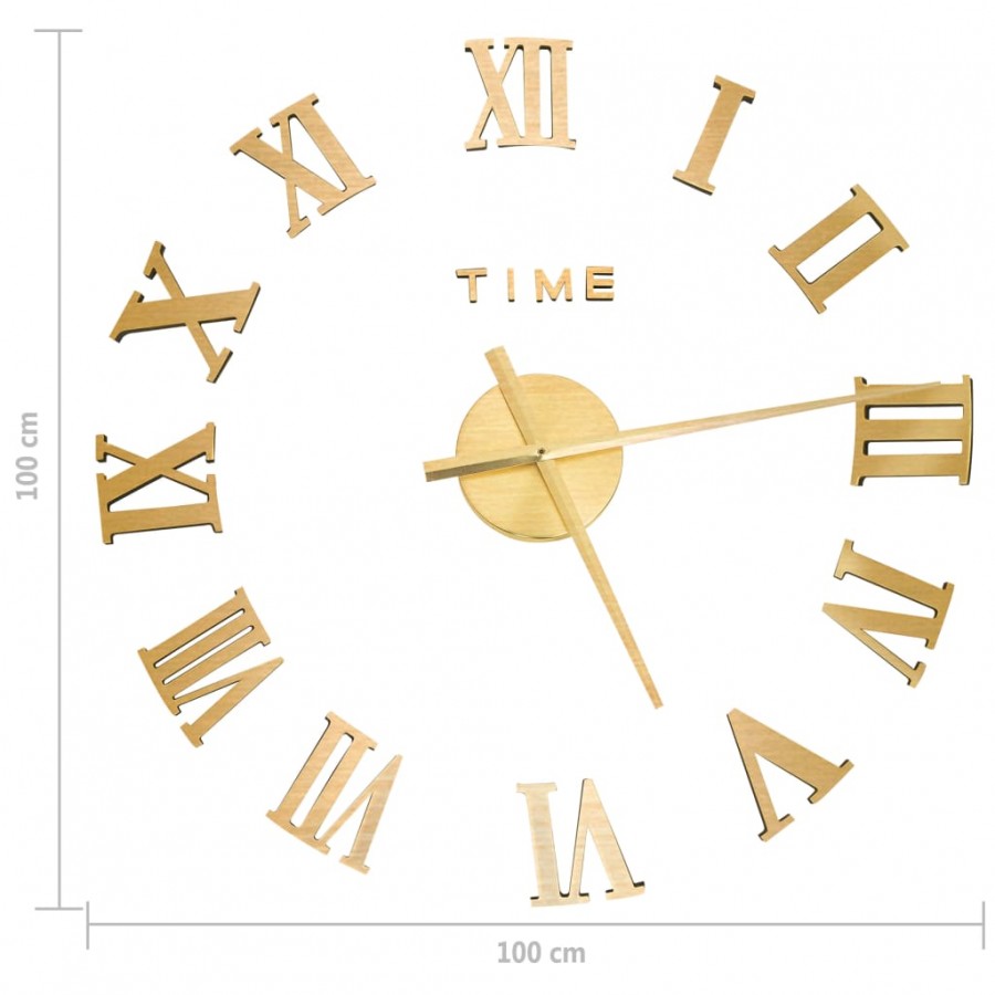 Horloge murale 3D Design moderne Doré 100 cm XXL