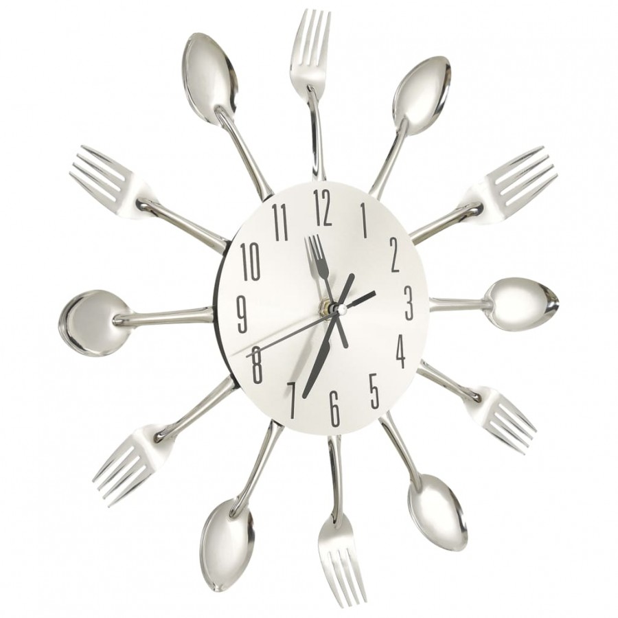 Horloge murale et cuillère et fourchette Argenté 31cm Aluminium