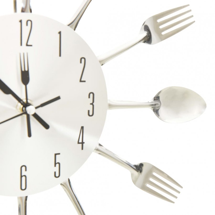 Horloge murale et cuillère et fourchette Argenté 31cm Aluminium