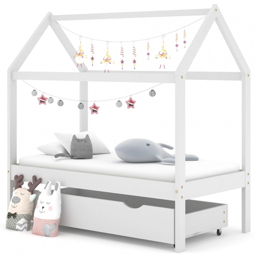 Lit d'enfant avec un tiroir Blanc Pin massif 70x140 cm