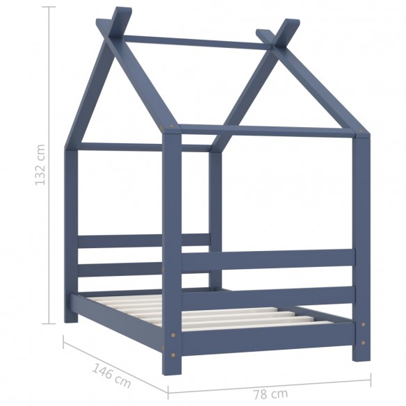 Lit d'enfant Gris Bois de pin massif 70x140 cm