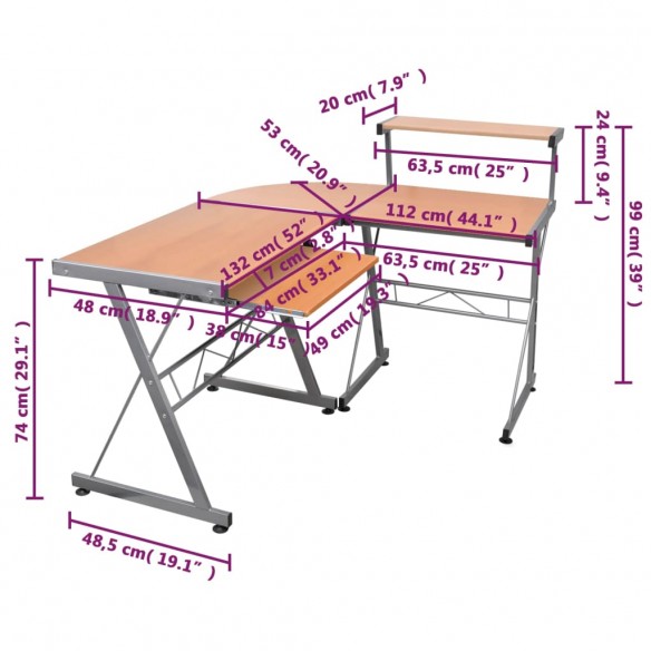 Bureau d'ordinateur d'angle Marron 132x112x99cm Bois ingénierie