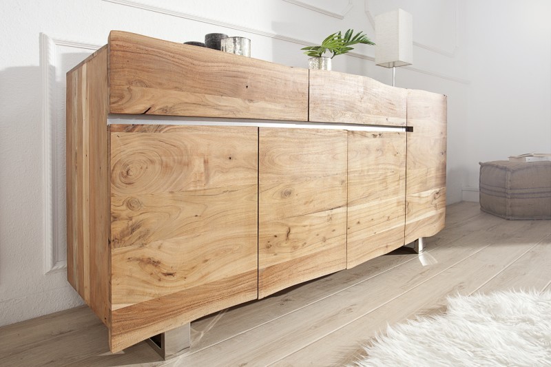 Enfilade 170 cm  design en bois massif avec piètement en métal