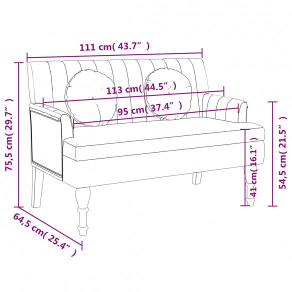 Banc avec coussins noir 113x64,5x75,5 cm tissu