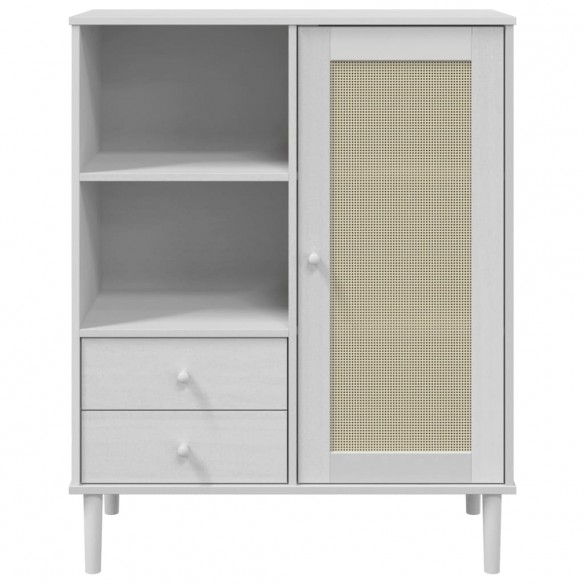 Buffet SENJA aspect rotin blanc 90x40x112cm bois massif de pin