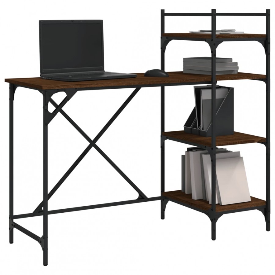Bureau d'ordinateur avec étagères chêne marron 120x47x109 cm