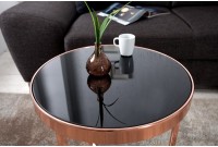 Table d'appoint design en verre noir / métal cuivré