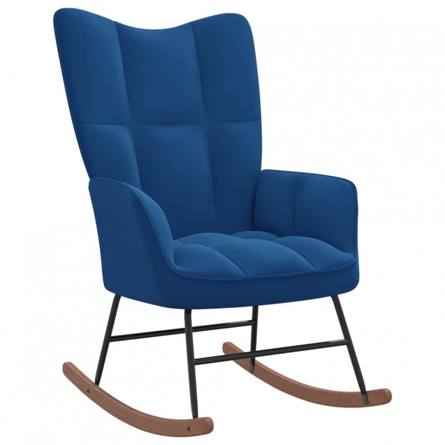 Chaise à bascule avec repose-pied Bleu Velours