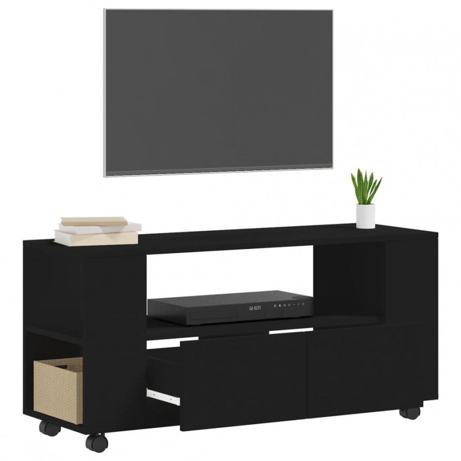 Meuble TV noir 102x34,5x43 cm bois d'ingénierie