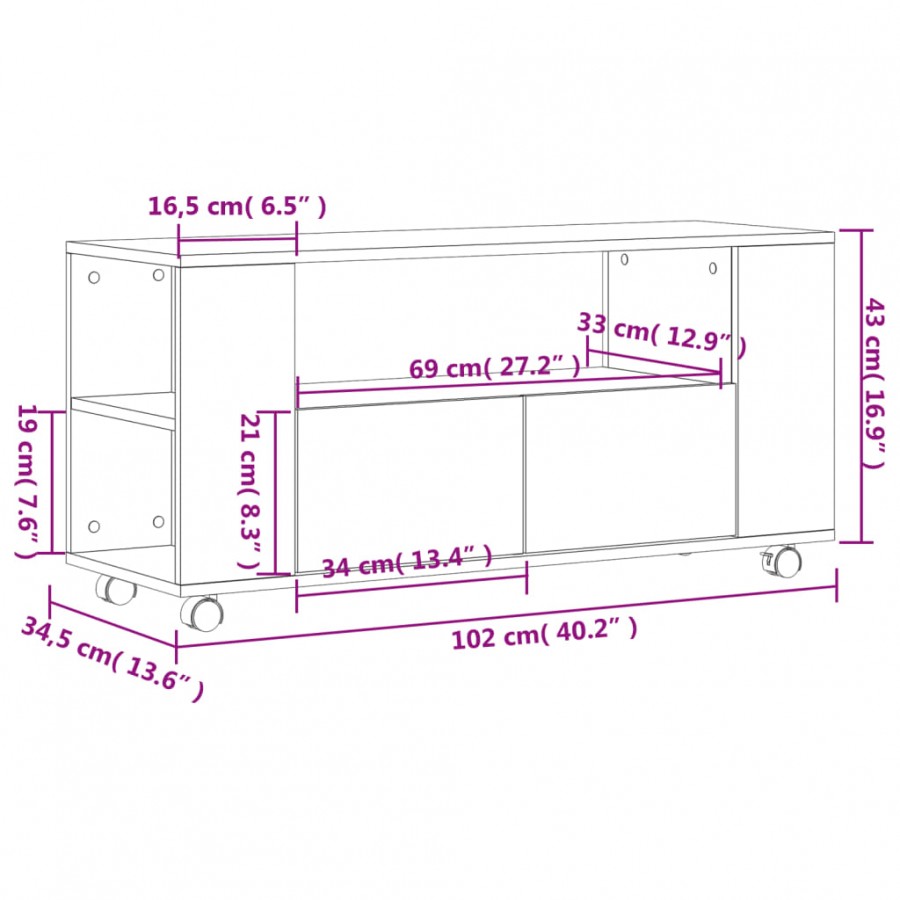 Meuble TV noir 102x34,5x43 cm bois d'ingénierie