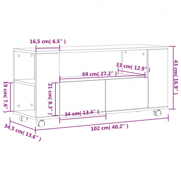 Meuble TV noir 102x34,5x43 cm bois d'ingénierie