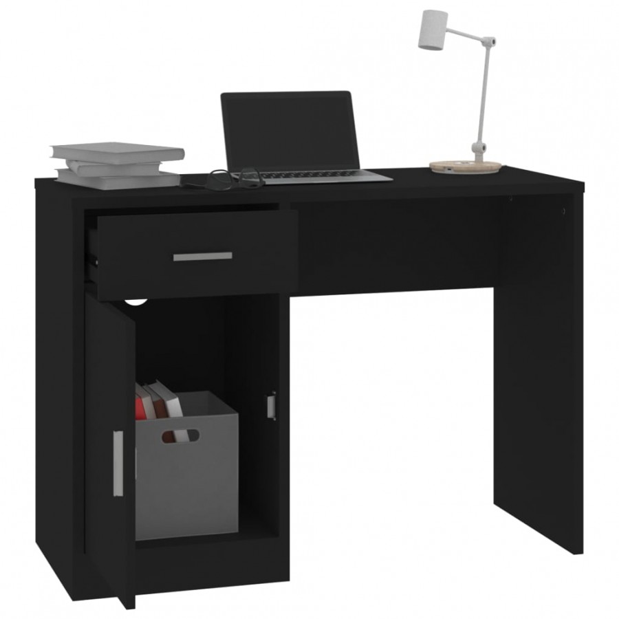 Bureau avec tiroir et armoire Noir 100x40x73 cm Bois ingénierie