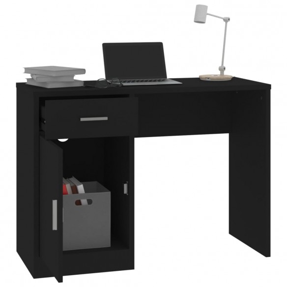 Bureau avec tiroir et armoire Noir 100x40x73 cm Bois ingénierie