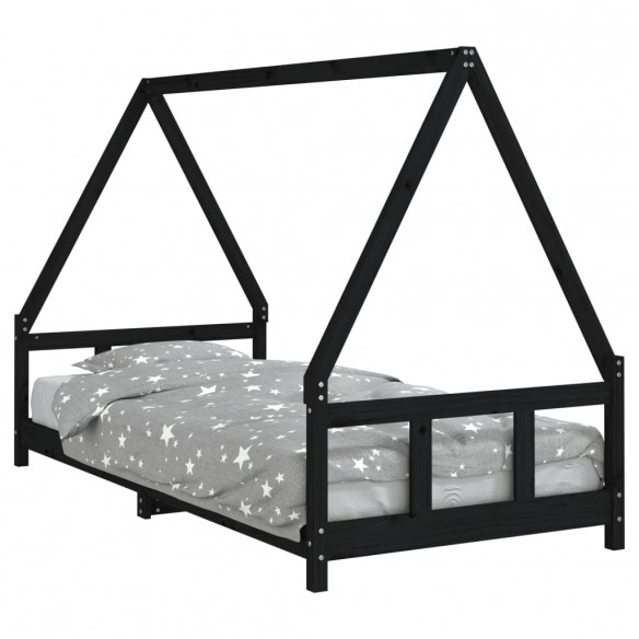 Lit pour enfants noir 90x200 cm bois de pin massif