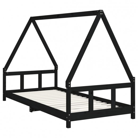 Lit pour enfants noir 90x200 cm bois de pin massif