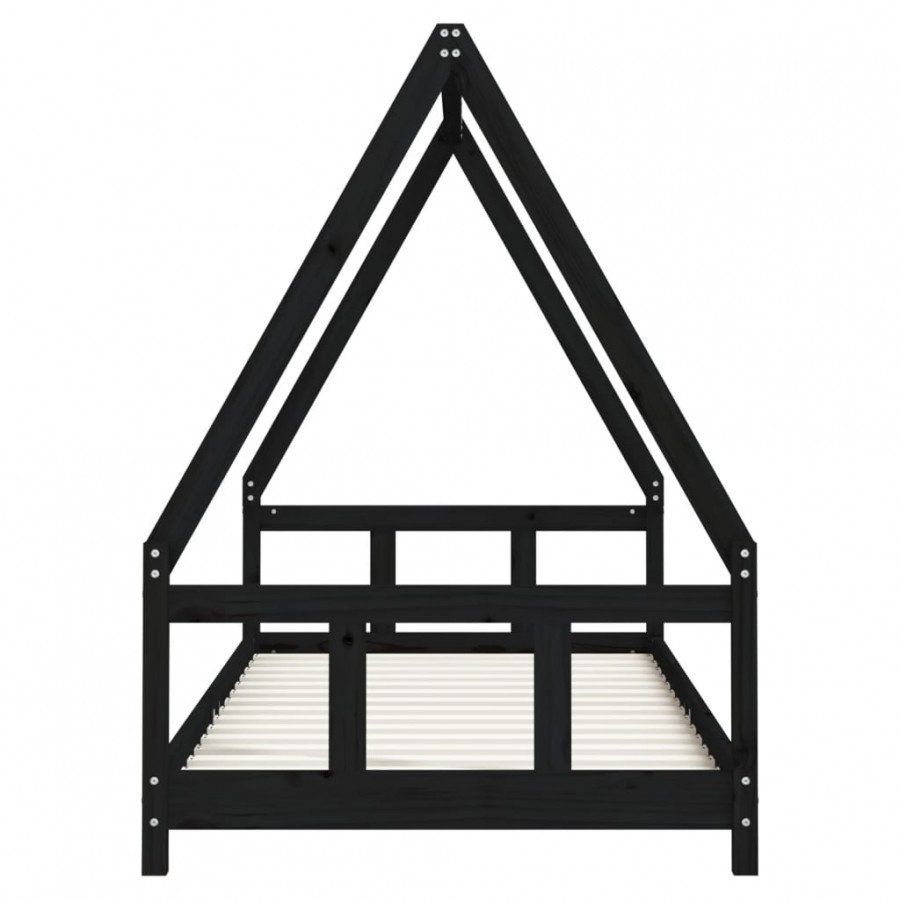 Lit pour enfants noir 90x200 cm bois de pin massif