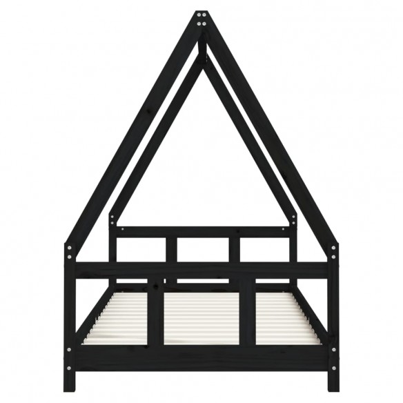 Lit pour enfants noir 90x200 cm bois de pin massif