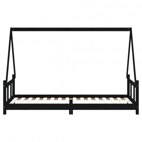Lit pour enfants noir 90x200 cm bois de pin massif