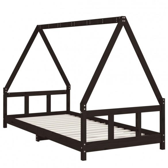 Lit pour enfants noir 90x200 cm bois de pin massif