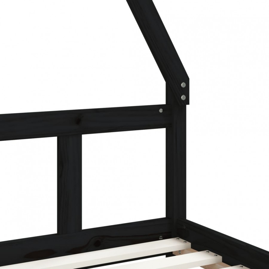 Lit pour enfants noir 90x200 cm bois de pin massif