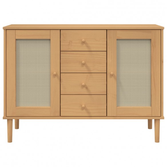 Buffet SENJA aspect rotin marron 112x40x80cm bois massif de pin