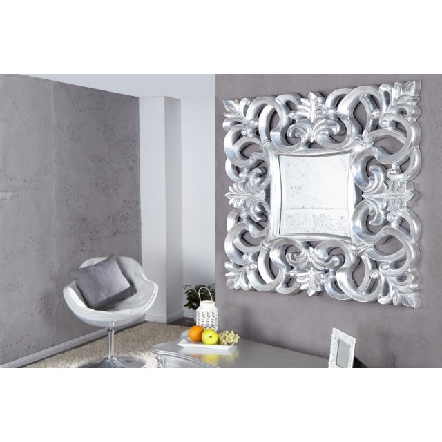 Miroir mural style baroque teinté argent