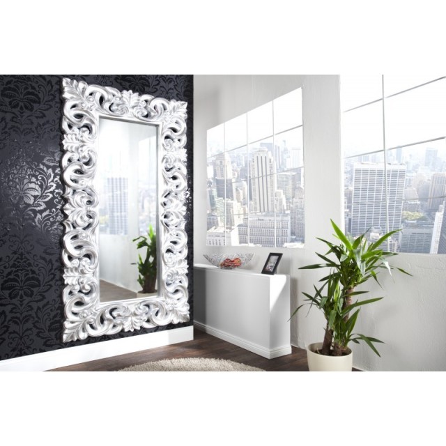 Miroir mural style baroque en polyrésine argenté