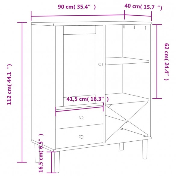 Buffet SENJA aspect rotin marron 90x40x112cm bois massif de pin