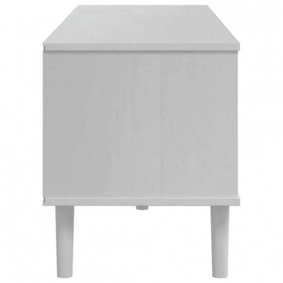 Meuble TV SENJA aspect rotin blanc 158x40x49cm bois massif pin
