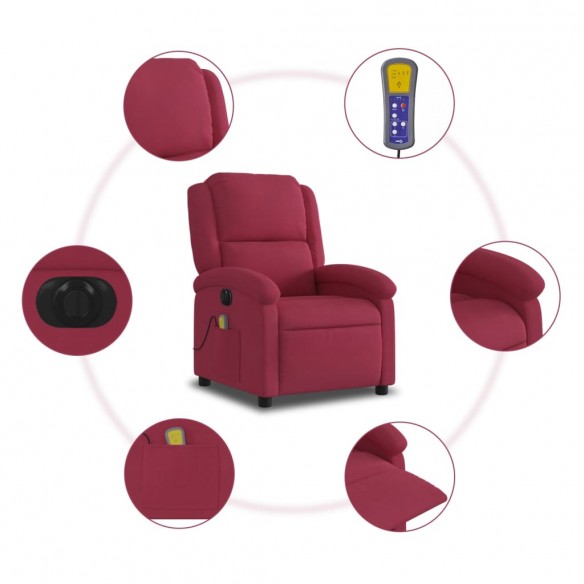 Fauteuil inclinable massage électrique rouge bordeaux velours