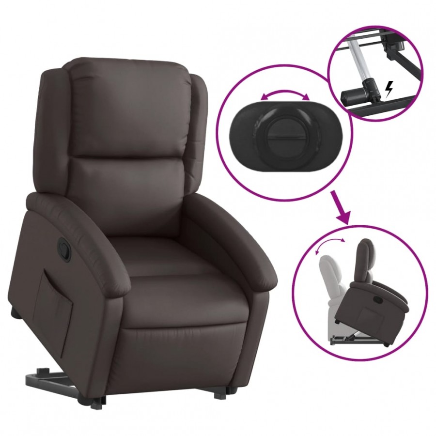 Fauteuil inclinable marron foncé cuir véritable