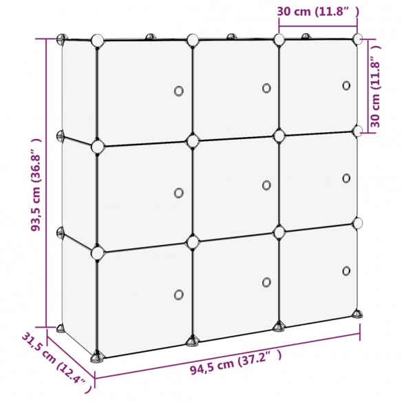 Cubes de rangement 9 pcs avec portes Noir PP