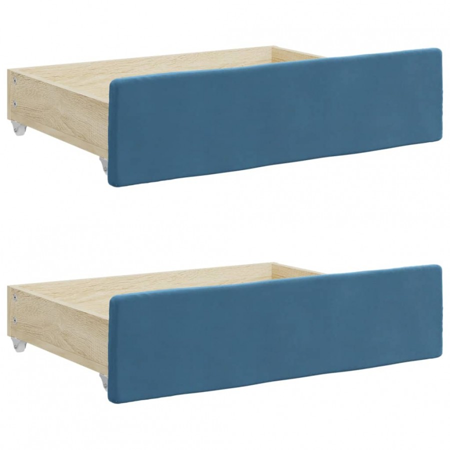 Tiroirs de lit 2 pcs bleu bois d'ingénierie et tissu