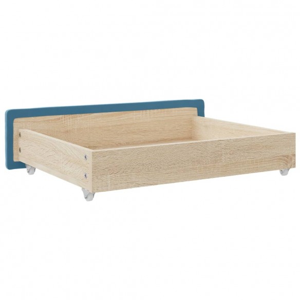 Tiroirs de lit 2 pcs bleu bois d'ingénierie et tissu